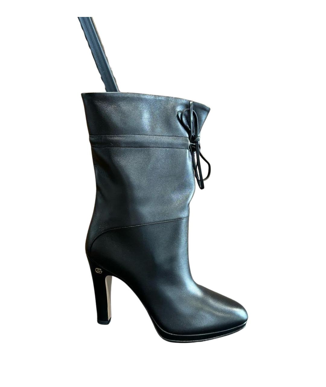 GUCCI Черные кожаные ботильоны, фото 1