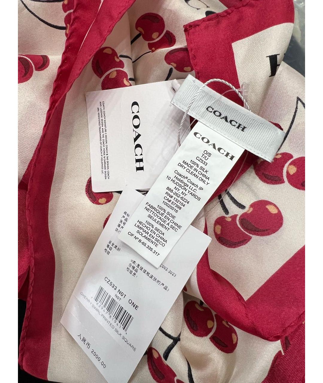 COACH Бордовый шелковый платок, фото 8