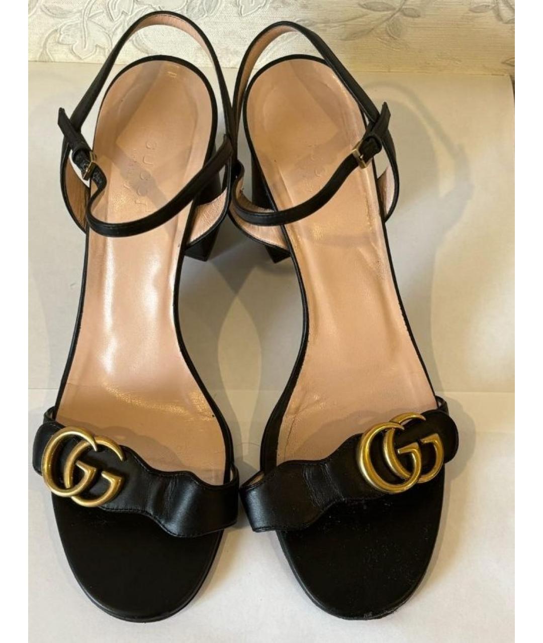 GUCCI Черные кожаные босоножки, фото 2