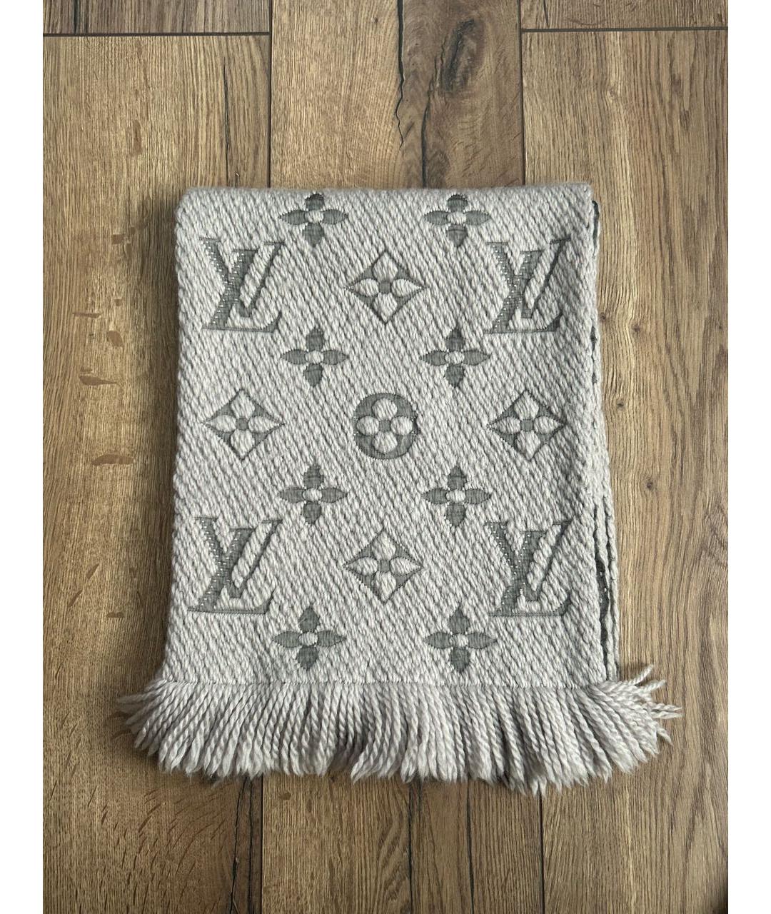 LOUIS VUITTON Серый шерстяной шарф, фото 6