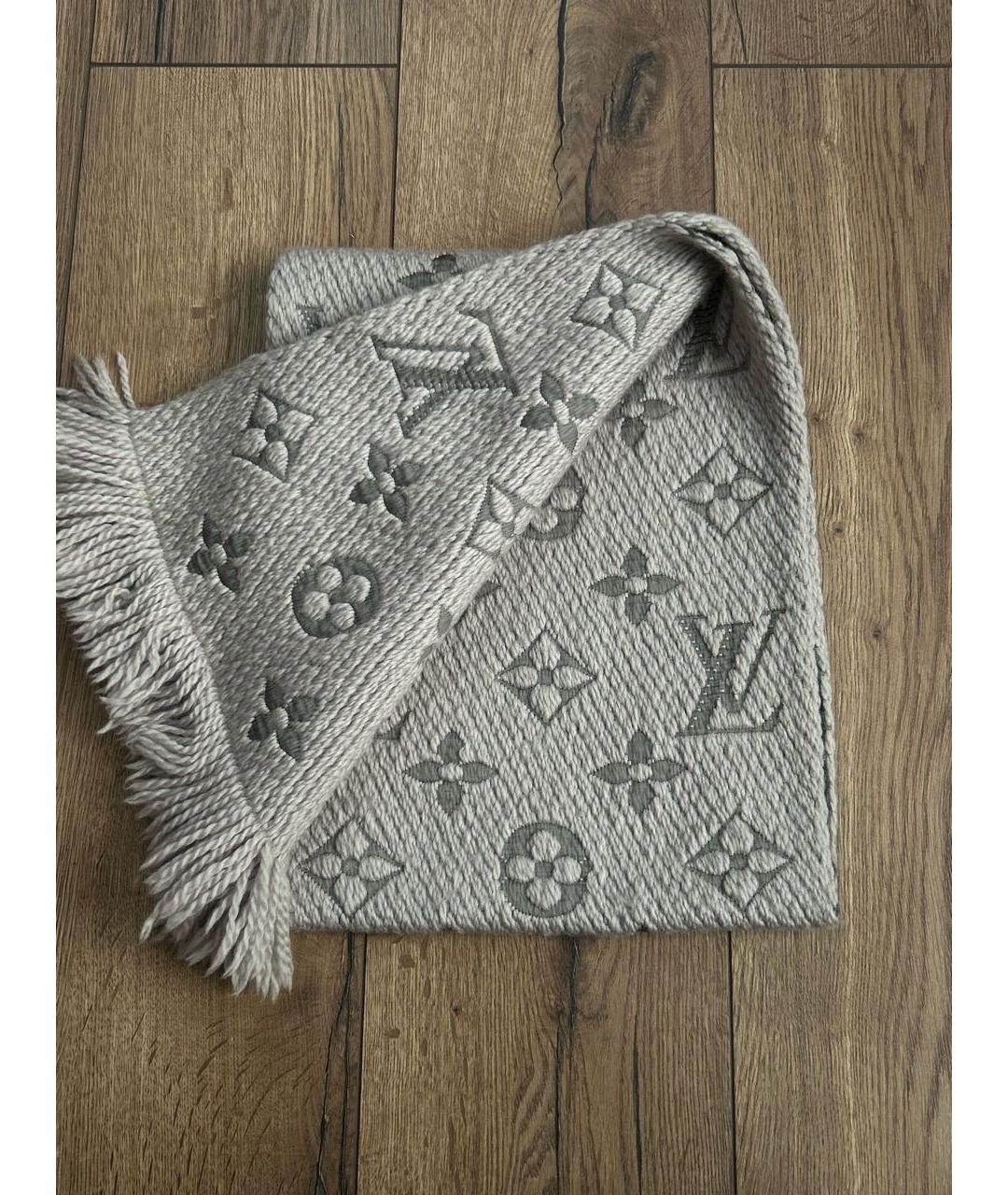 LOUIS VUITTON Серый шерстяной шарф, фото 3