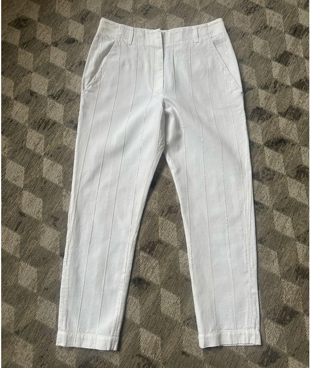 BRUNELLO CUCINELLI Белые хлопко-леновые джинсы слим, фото 9