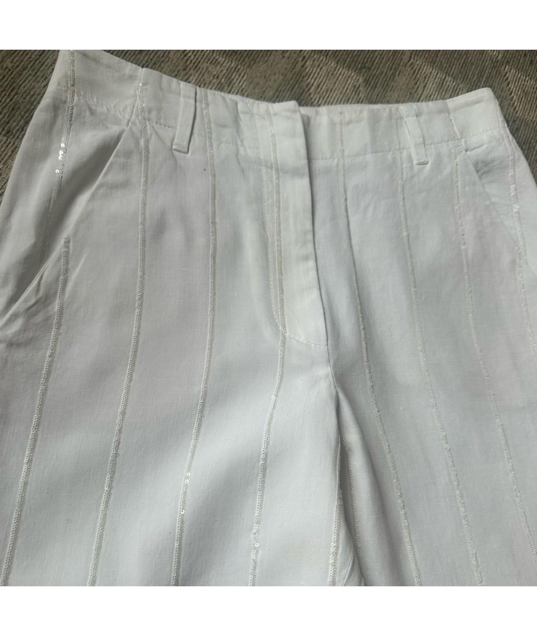 BRUNELLO CUCINELLI Белые хлопко-леновые джинсы слим, фото 8