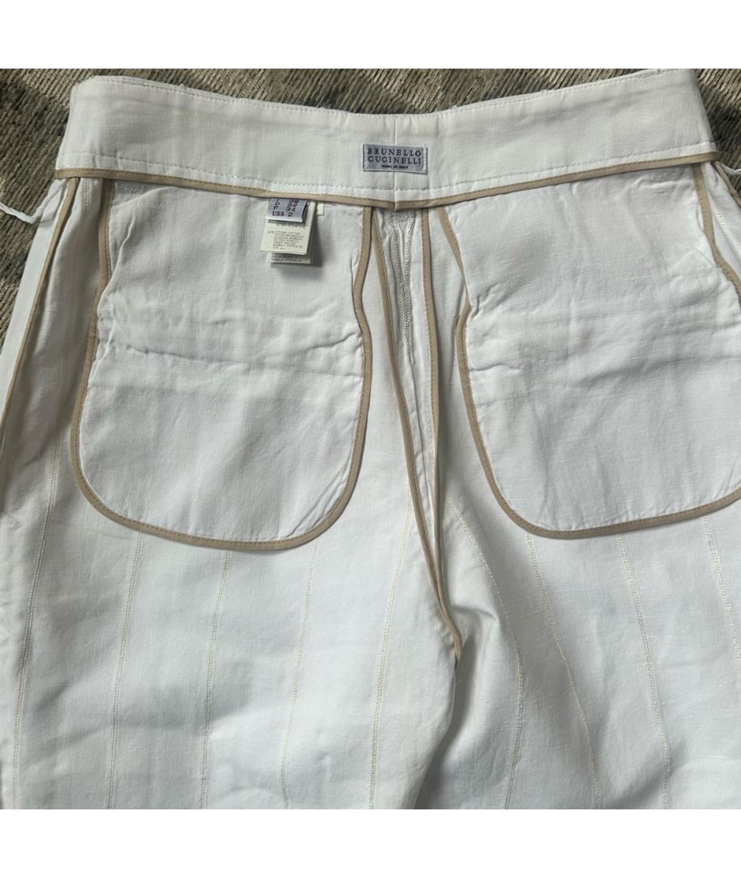 BRUNELLO CUCINELLI Белые хлопко-леновые джинсы слим, фото 6