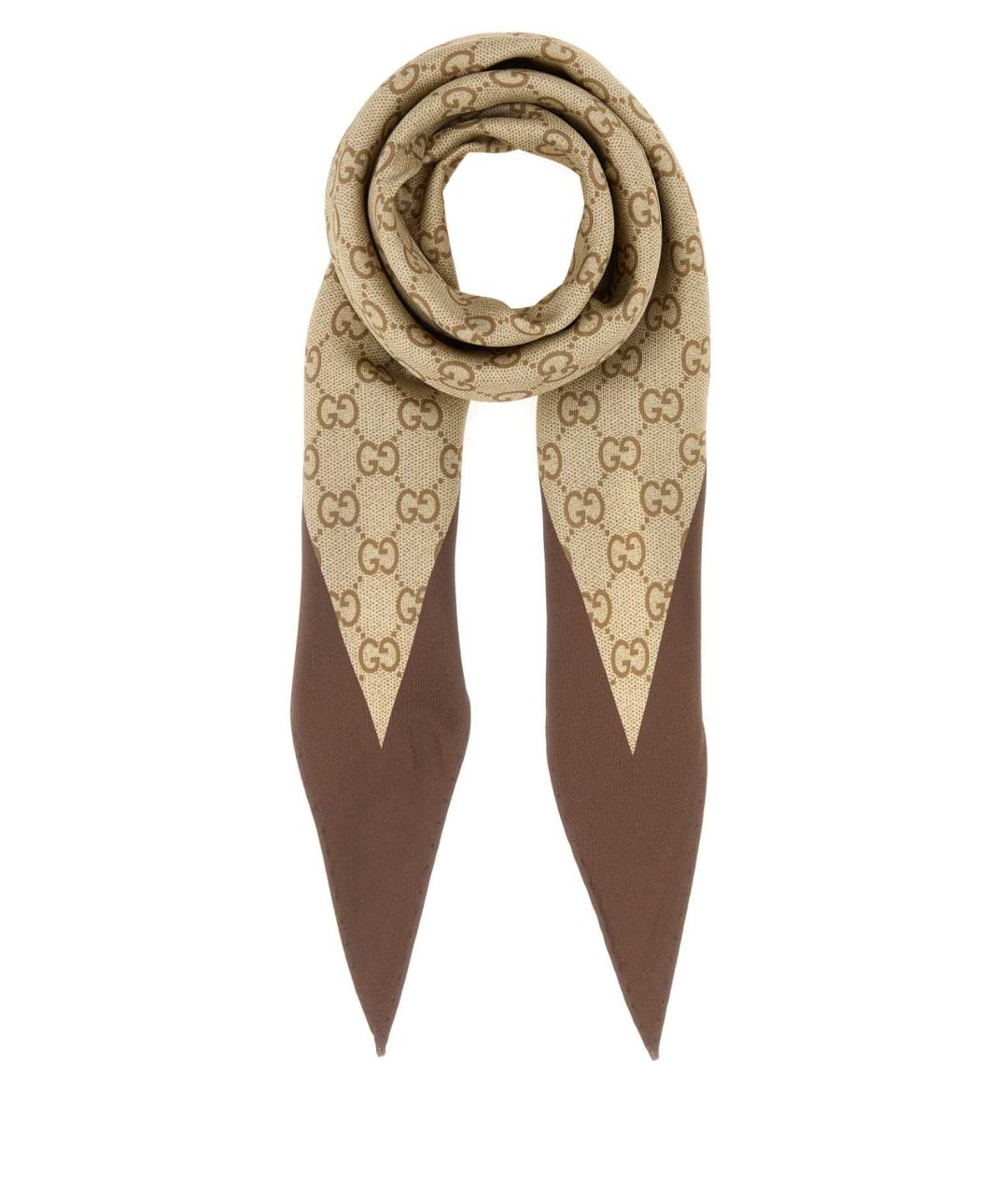 GUCCI Бежевый шелковый шарф, фото 1
