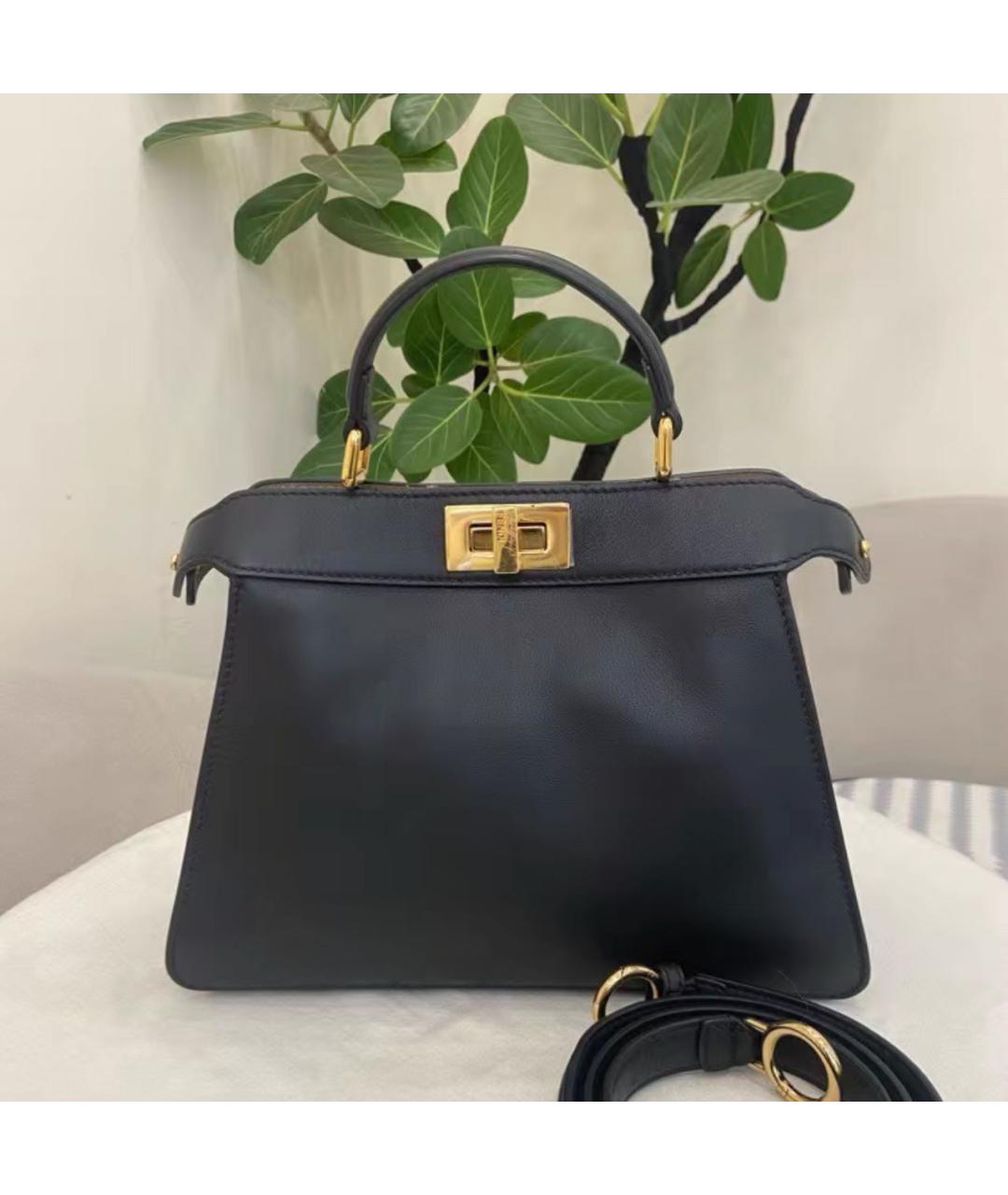 FENDI Черная кожаная сумка с короткими ручками, фото 2