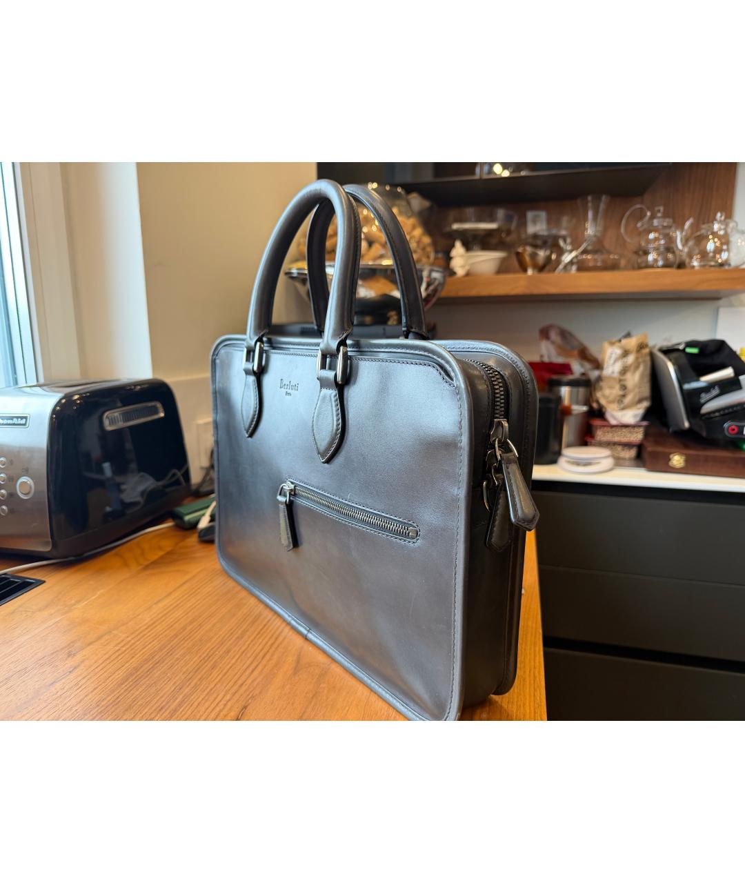 BERLUTI Антрацитовый кожаный портфель, фото 8