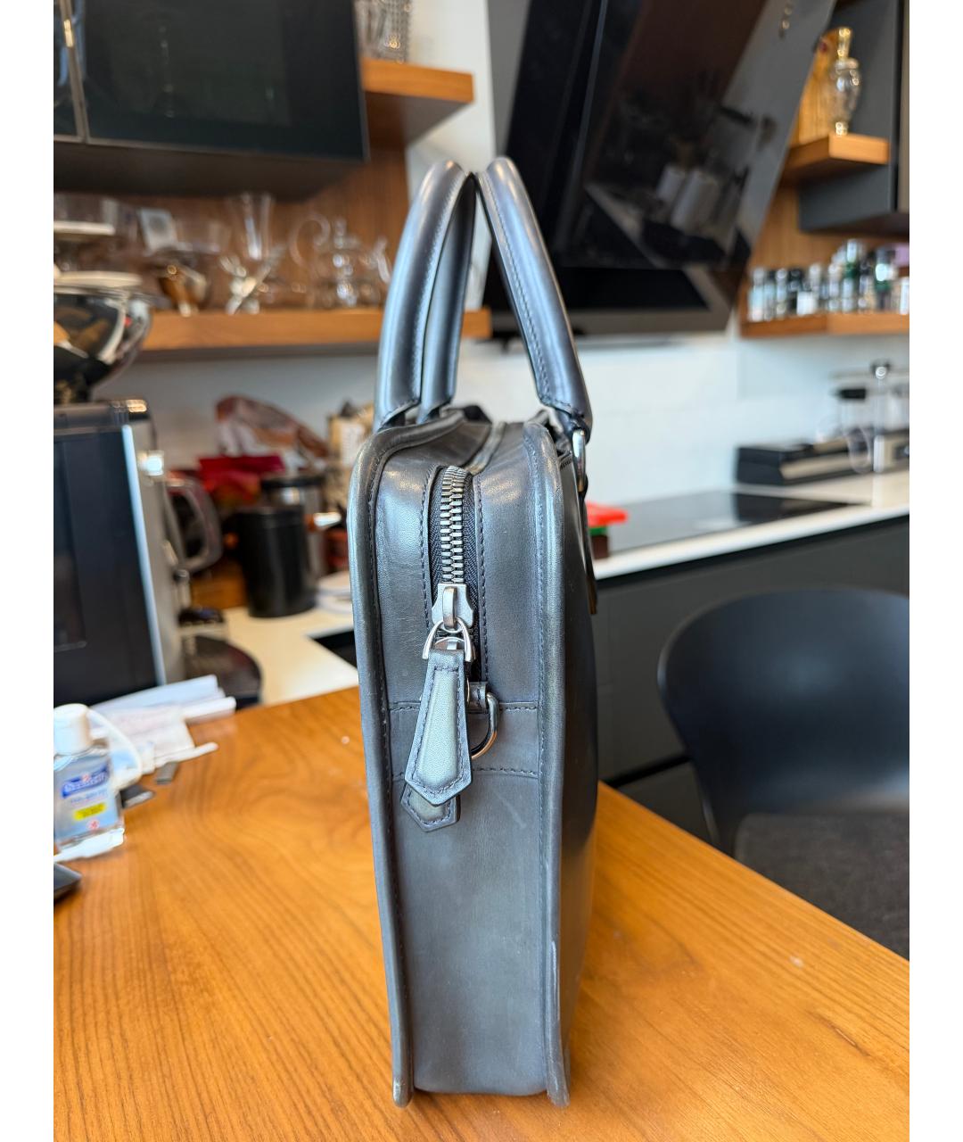 BERLUTI Антрацитовый кожаный портфель, фото 7