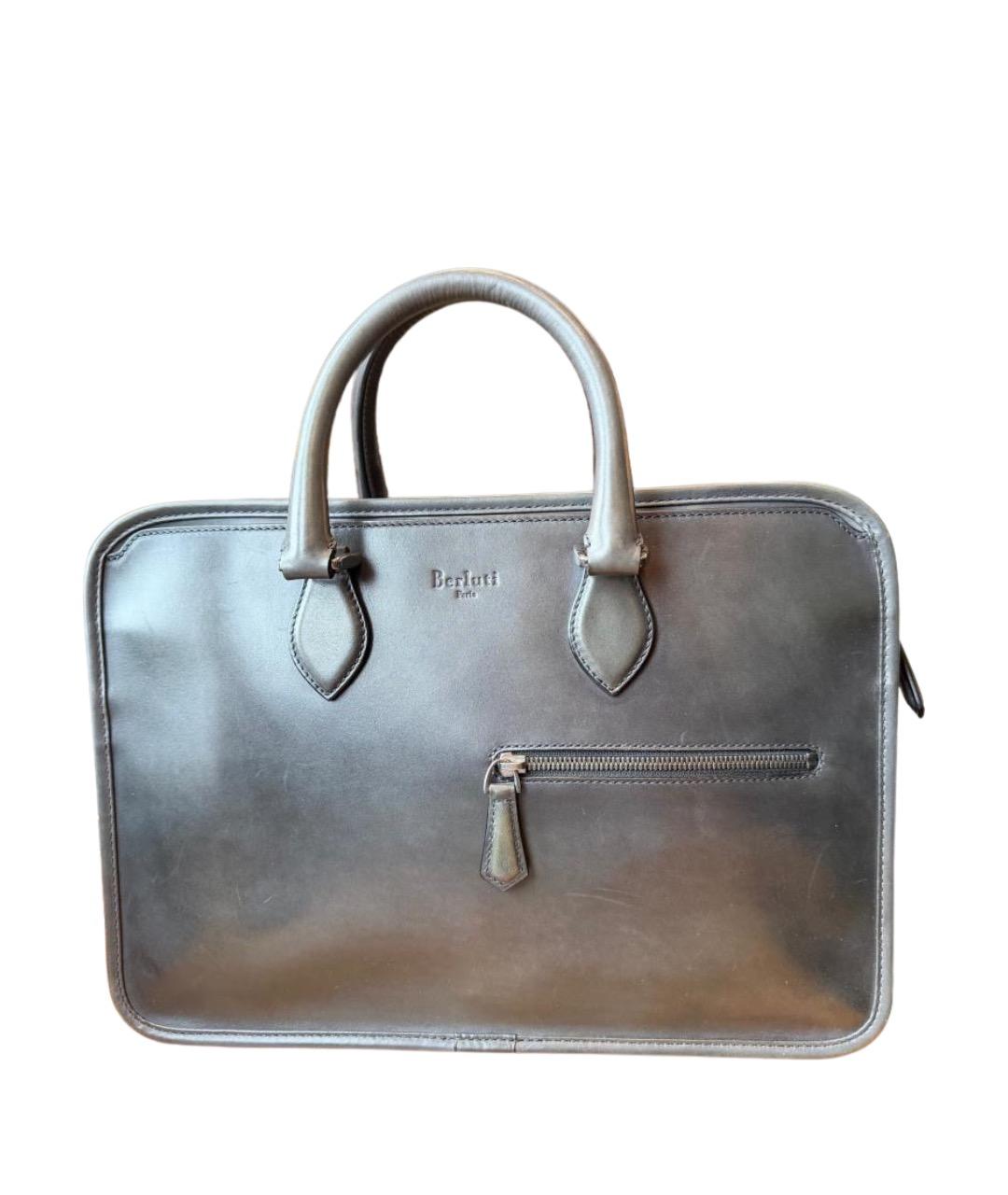 BERLUTI Антрацитовый кожаный портфель, фото 1