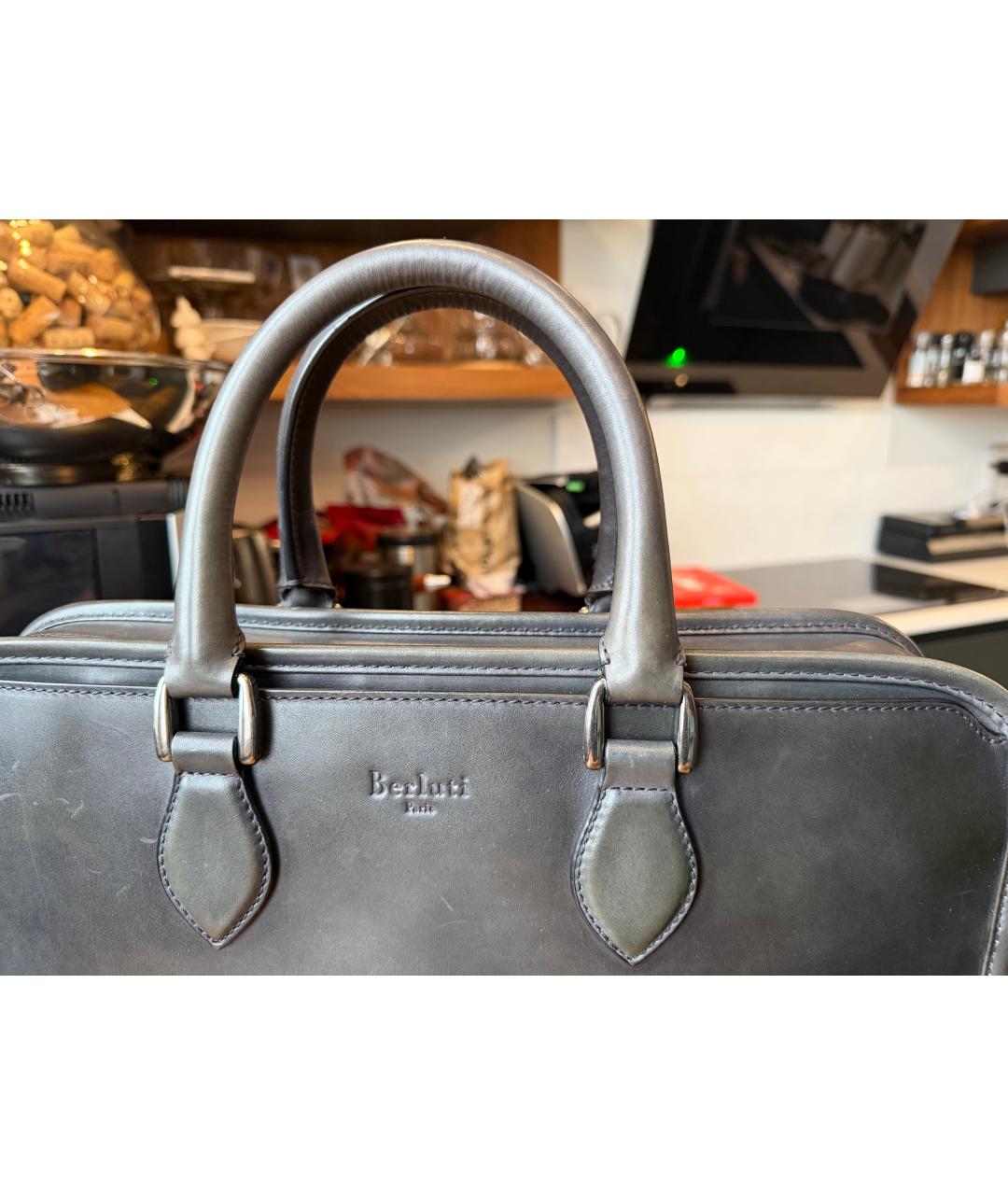 BERLUTI Антрацитовый кожаный портфель, фото 6