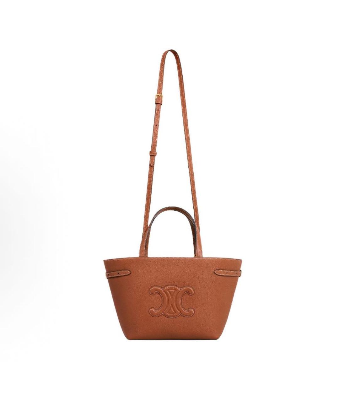 CELINE Коричневая кожаная сумка тоут, фото 2