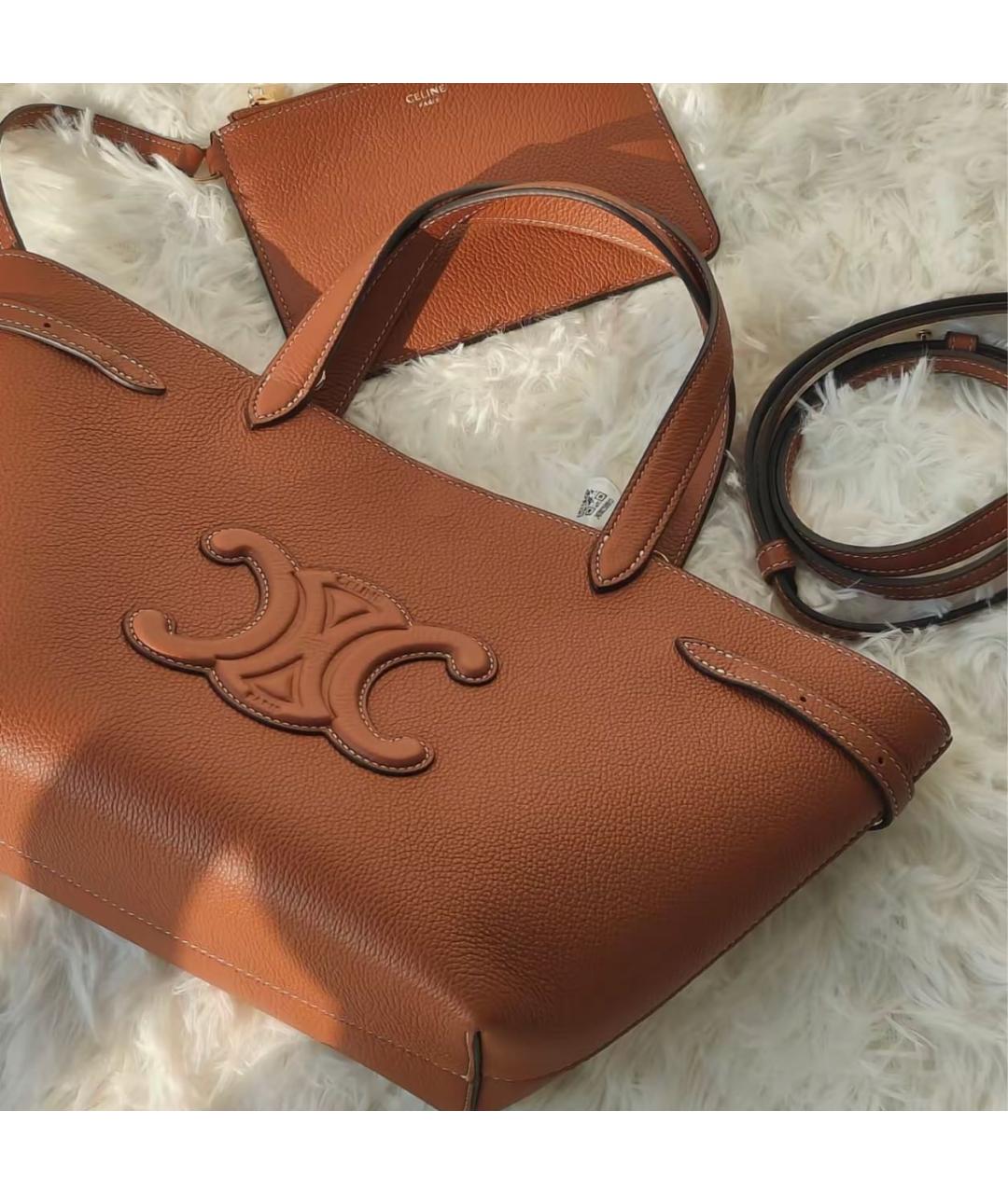 CELINE Коричневая кожаная сумка тоут, фото 6