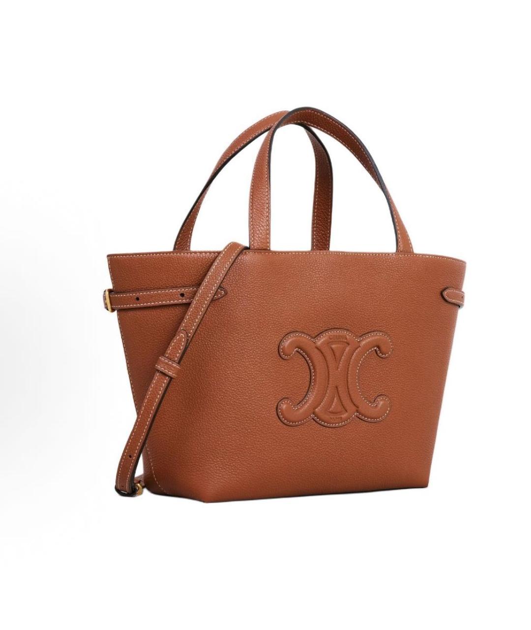 CELINE Коричневая кожаная сумка тоут, фото 4