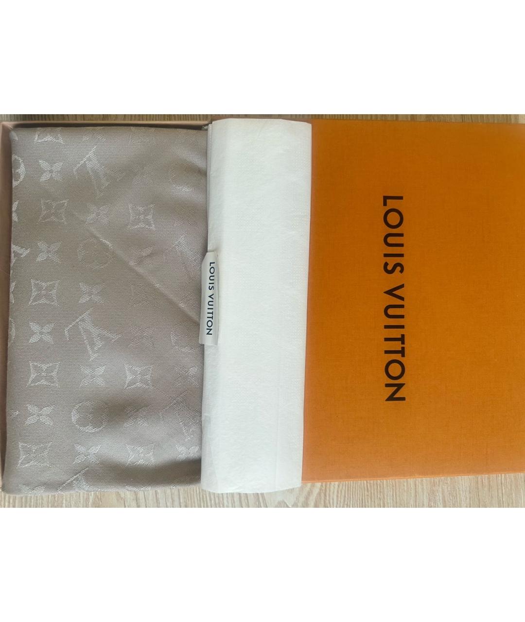 LOUIS VUITTON Серый шелковый платок, фото 6