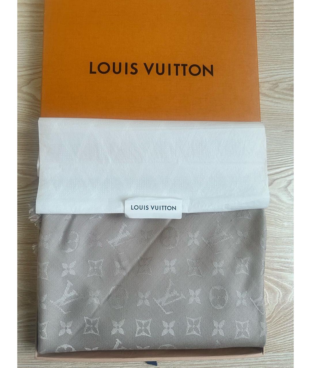 LOUIS VUITTON Серый шелковый платок, фото 2
