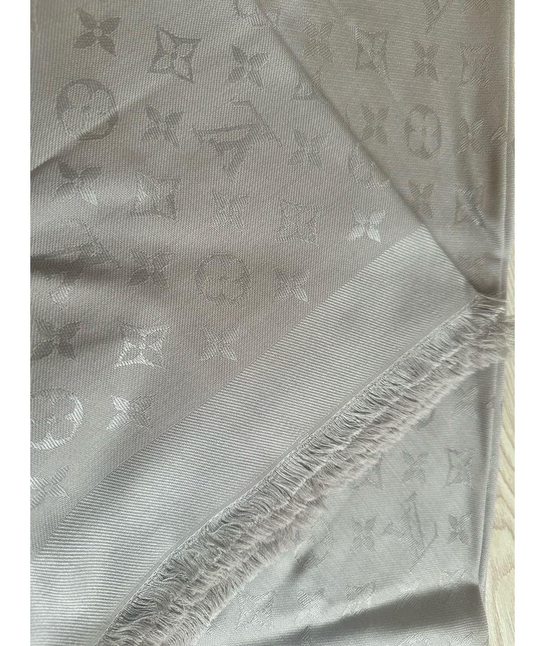 LOUIS VUITTON Серый шелковый платок, фото 5