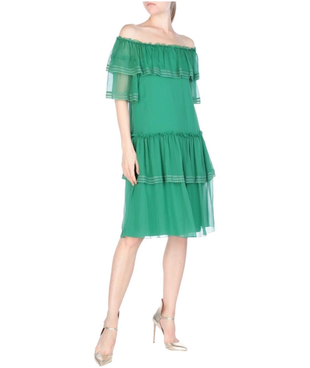 ALBERTA FERRETTI Зеленые шелковое коктейльное платье, фото 8