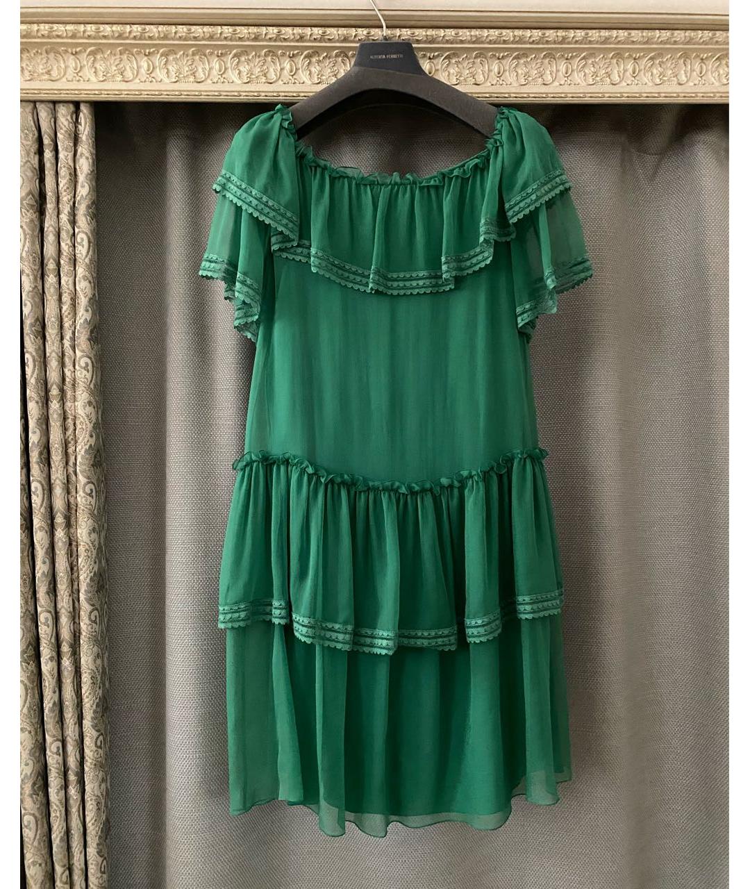 ALBERTA FERRETTI Зеленые шелковое коктейльное платье, фото 6