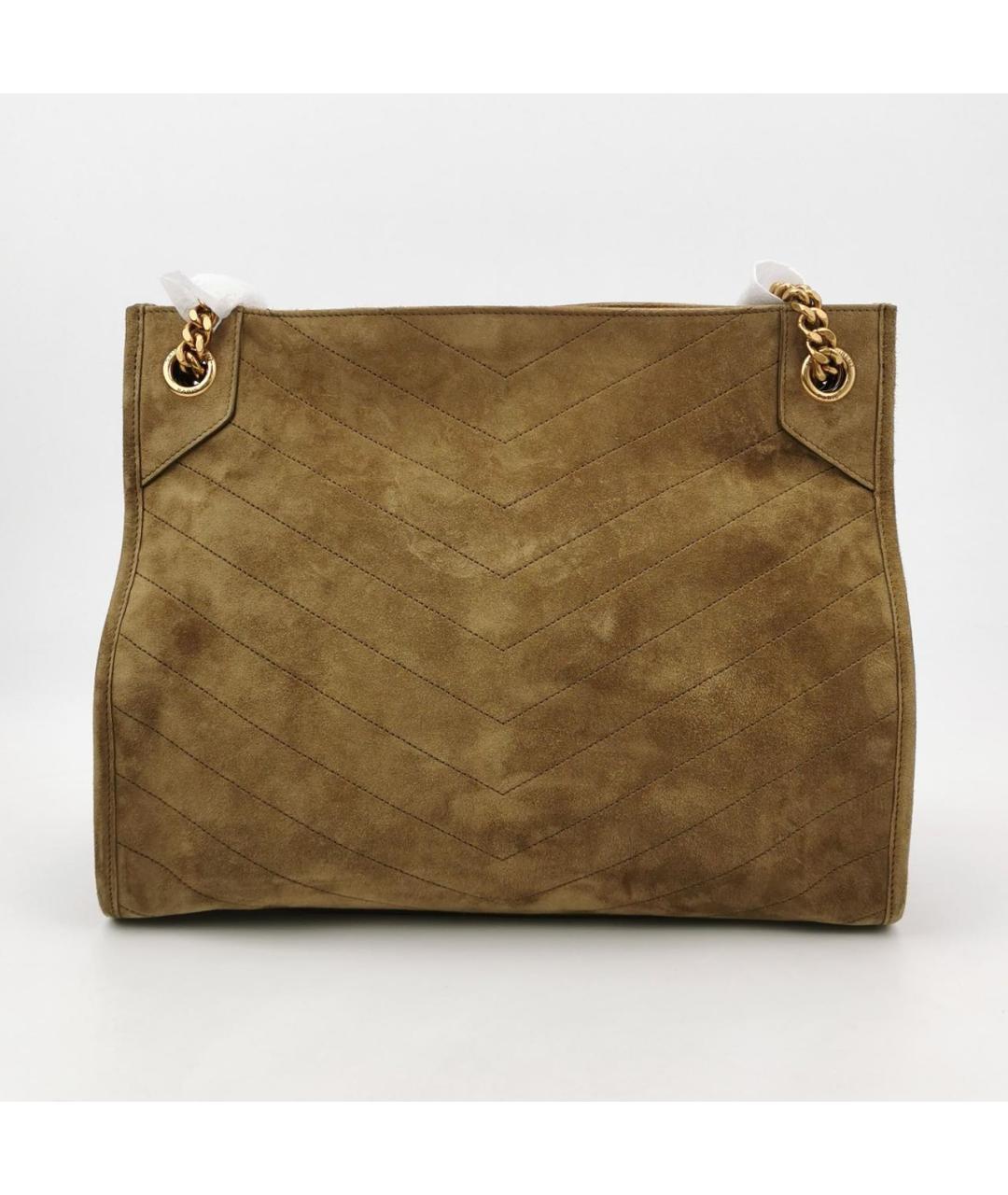 SAINT LAURENT Коричневая замшевая сумка тоут, фото 4