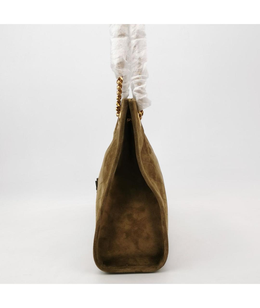 SAINT LAURENT Коричневая замшевая сумка тоут, фото 2