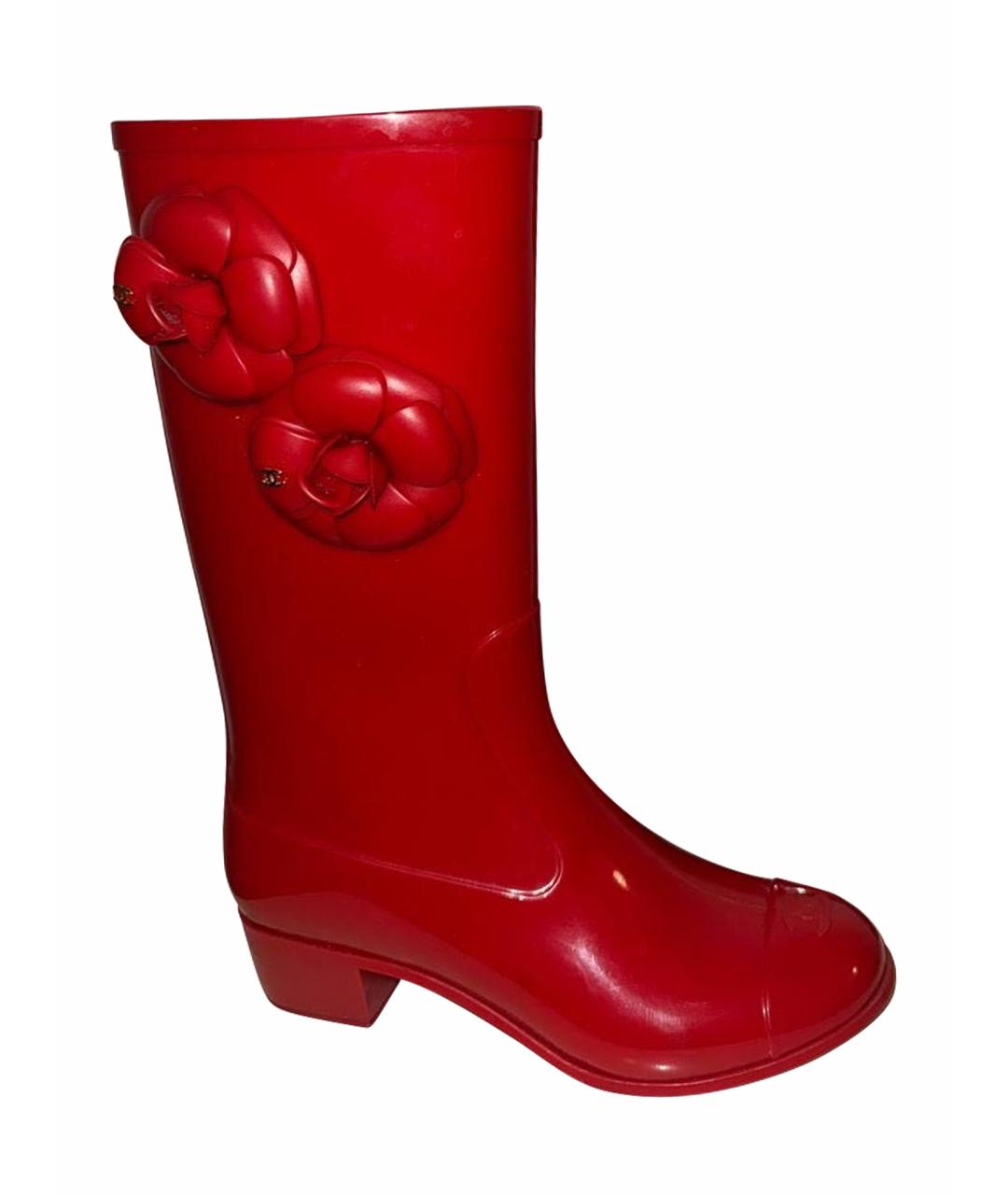 CHANEL Красные резиновые сапоги, фото 1