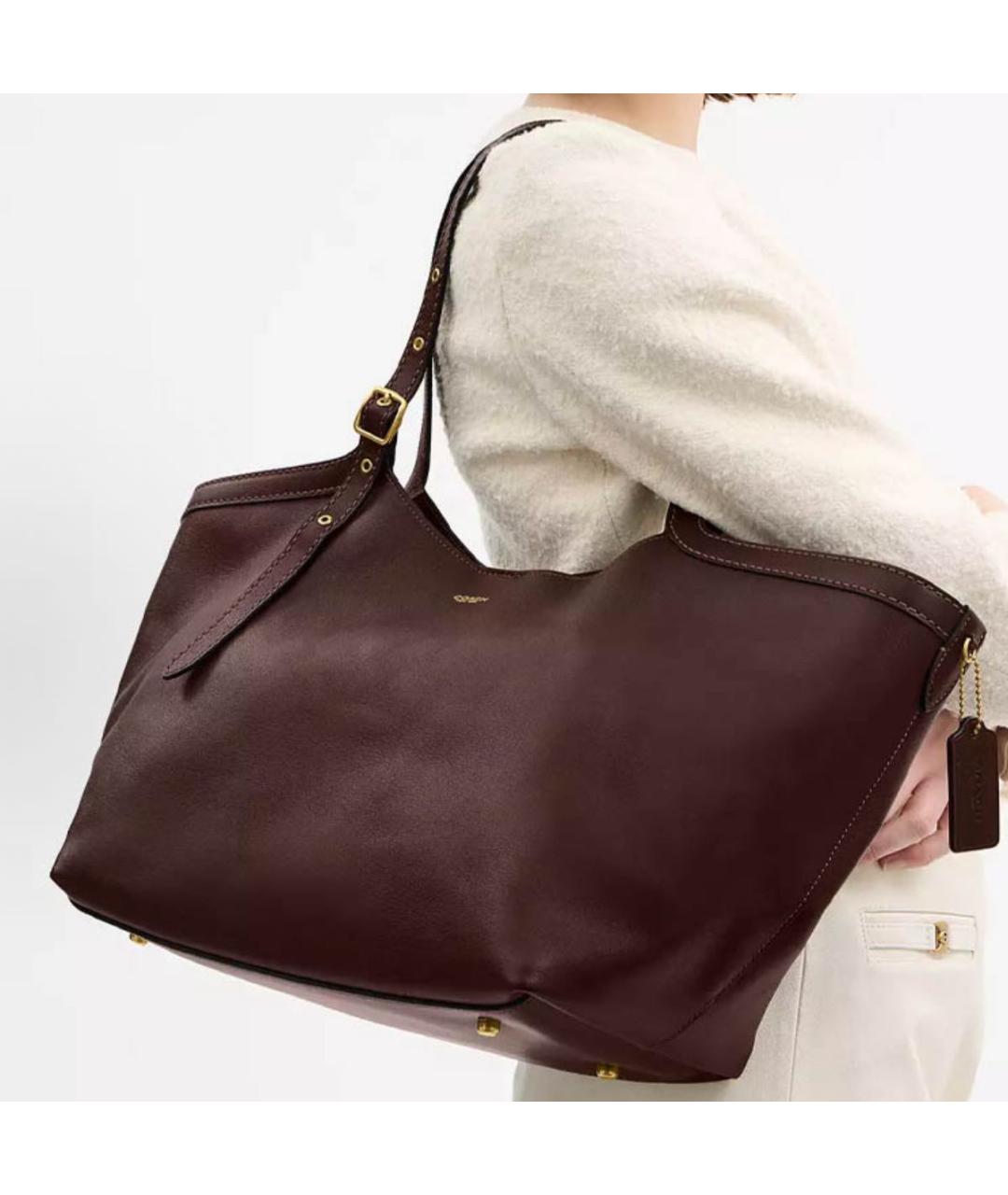 COACH Коричневая кожаная сумка тоут, фото 6