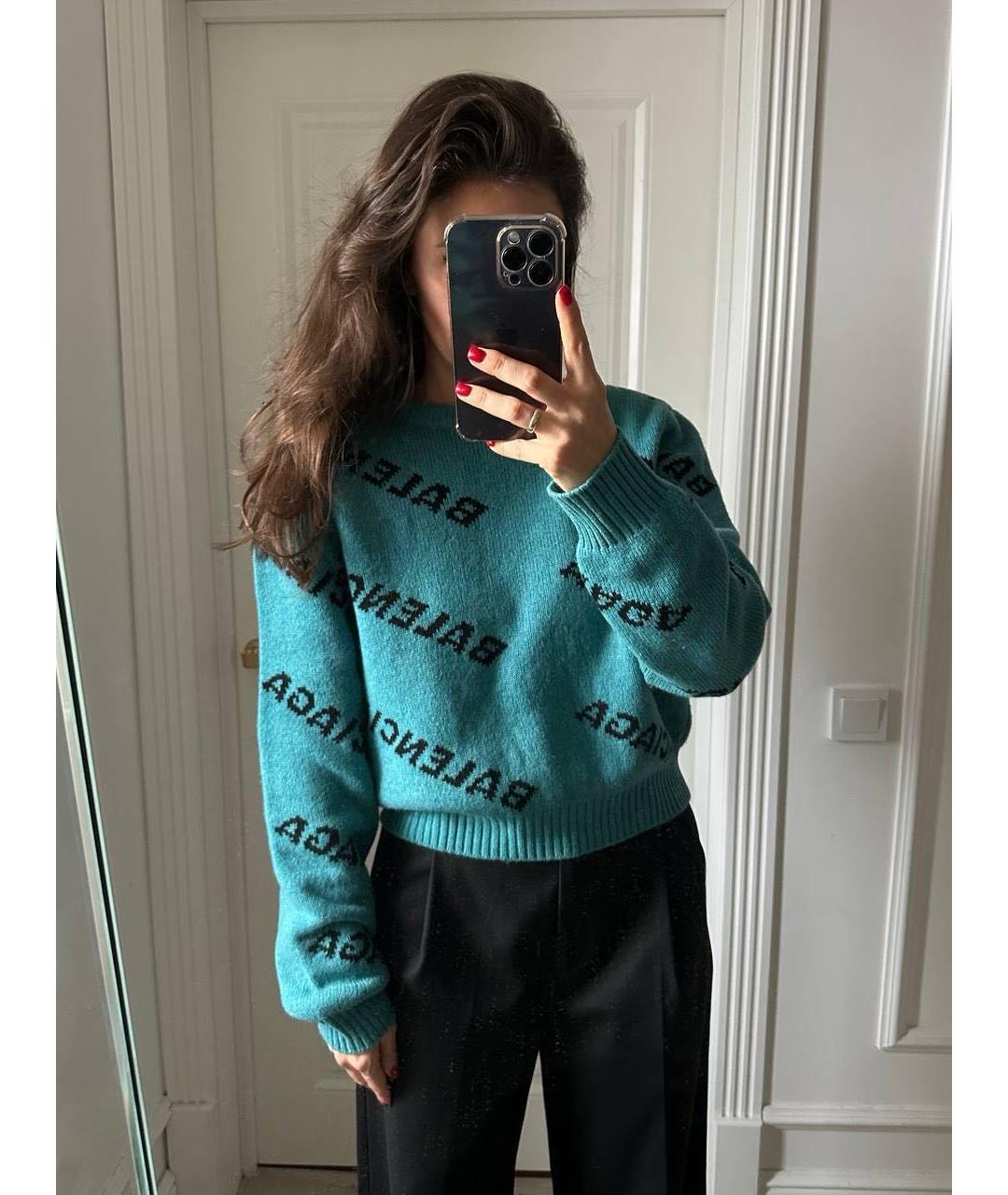 BALENCIAGA Бирюзовый шерстяной джемпер / свитер, фото 2