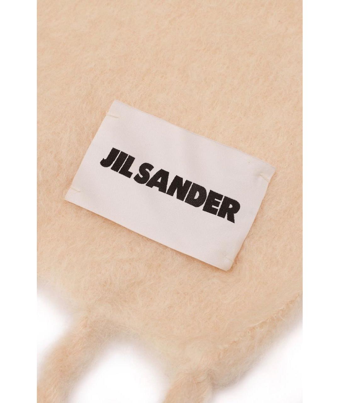 JIL SANDER Бежевый шерстяной шарф, фото 2