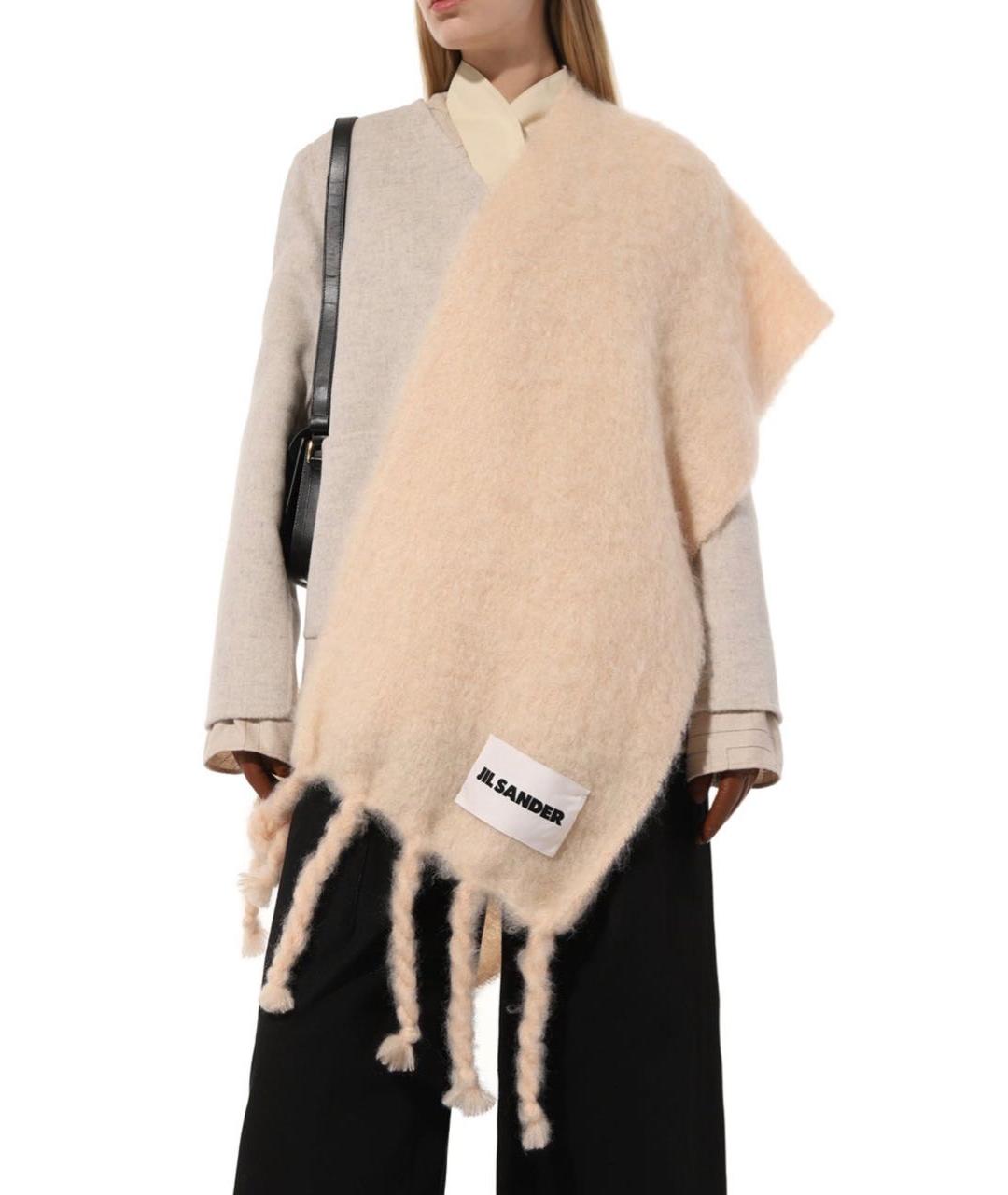 JIL SANDER Бежевый шерстяной шарф, фото 4