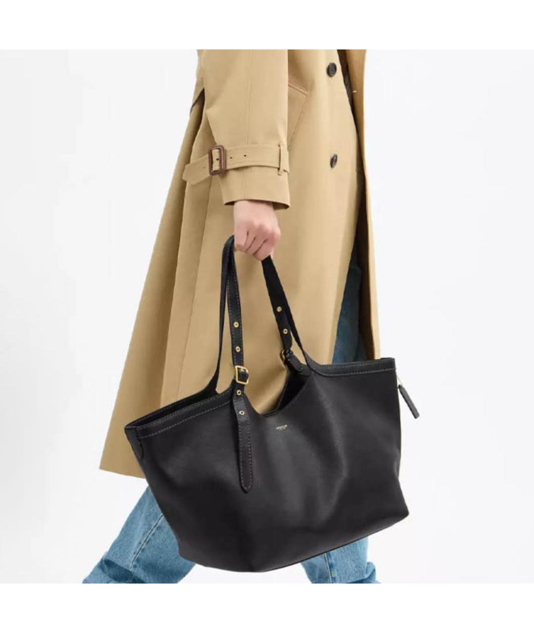 COACH Черная кожаная сумка тоут, фото 6