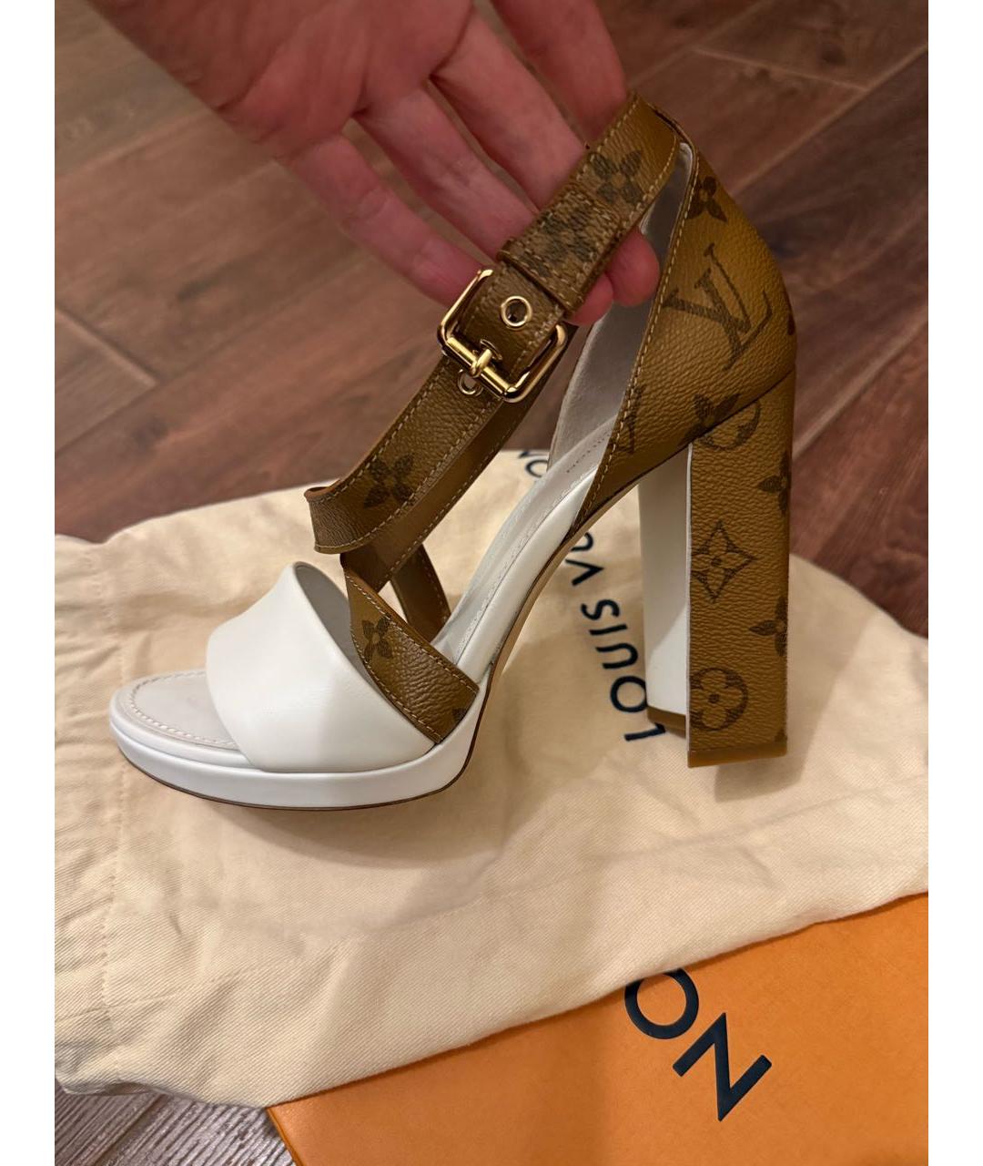 LOUIS VUITTON Белые кожаные босоножки, фото 4