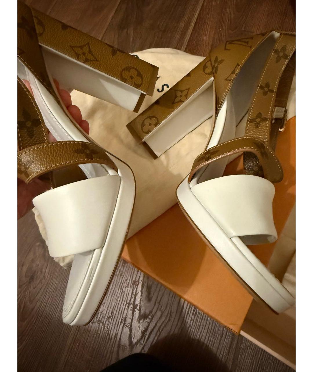 LOUIS VUITTON Белые кожаные босоножки, фото 5