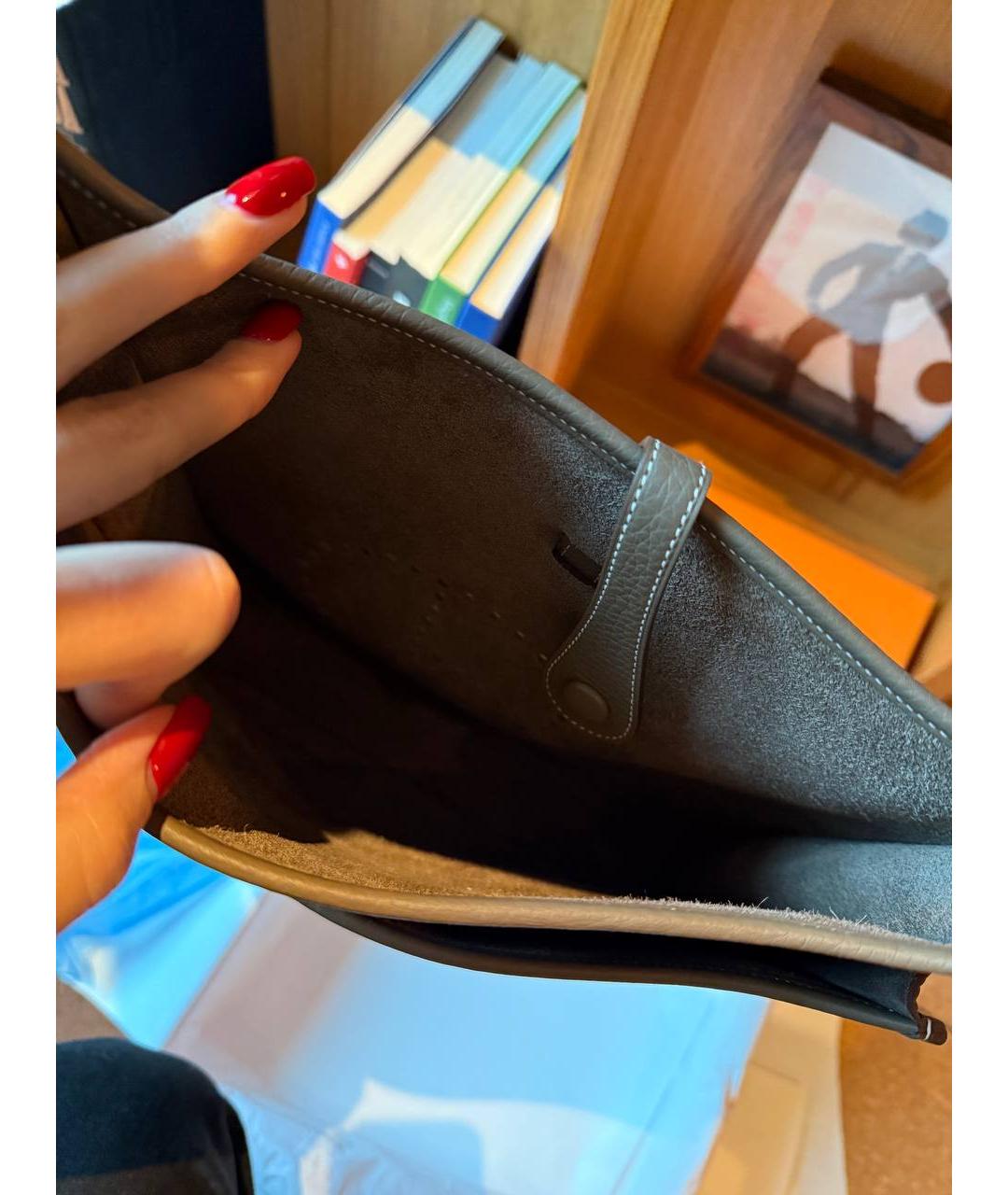 HERMES Серая кожаная сумка через плечо, фото 4