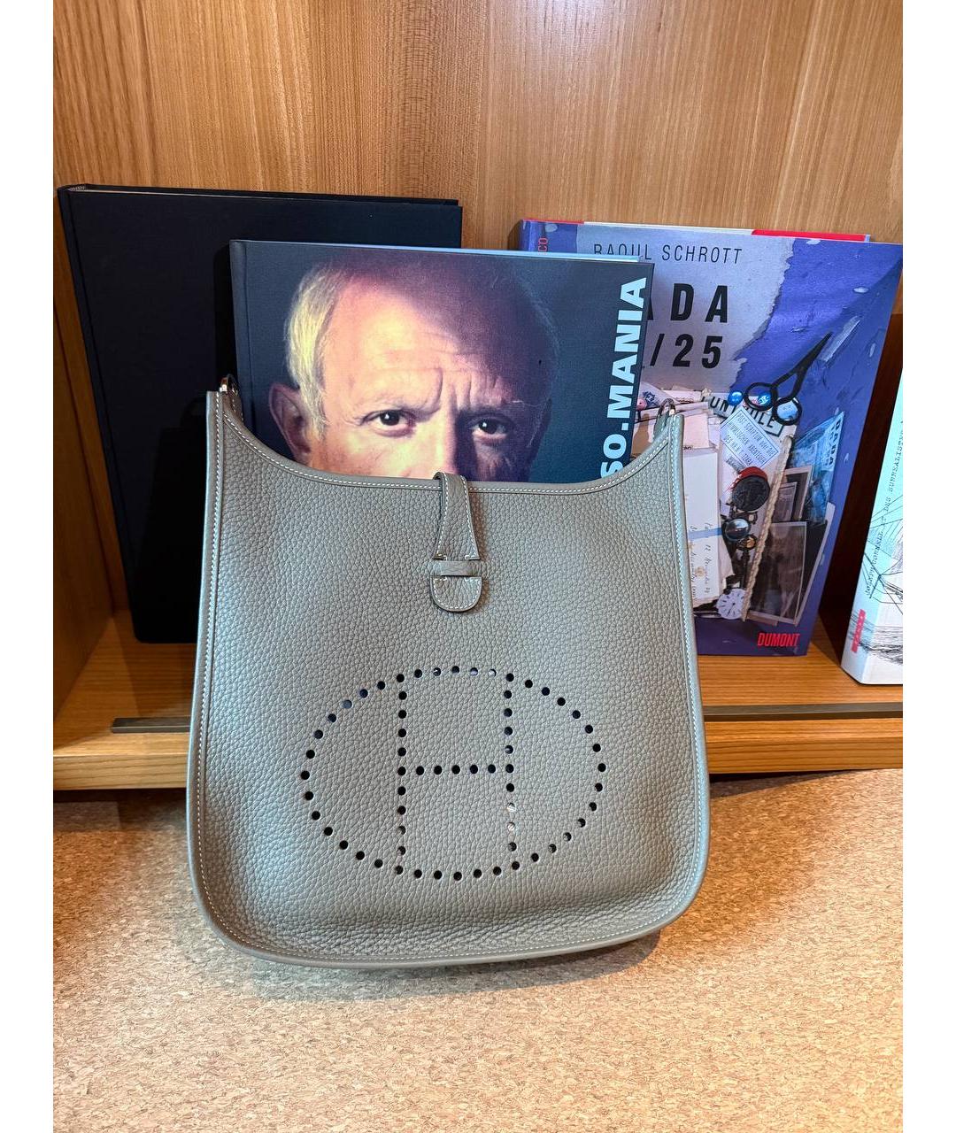 HERMES Серая кожаная сумка через плечо, фото 5