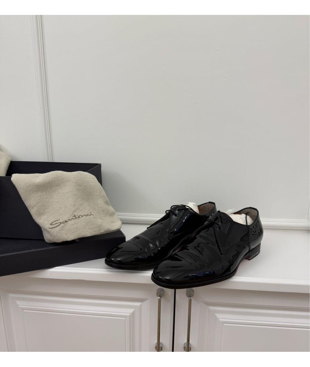 SANTONI Черные туфли из лакированной кожи, фото 2
