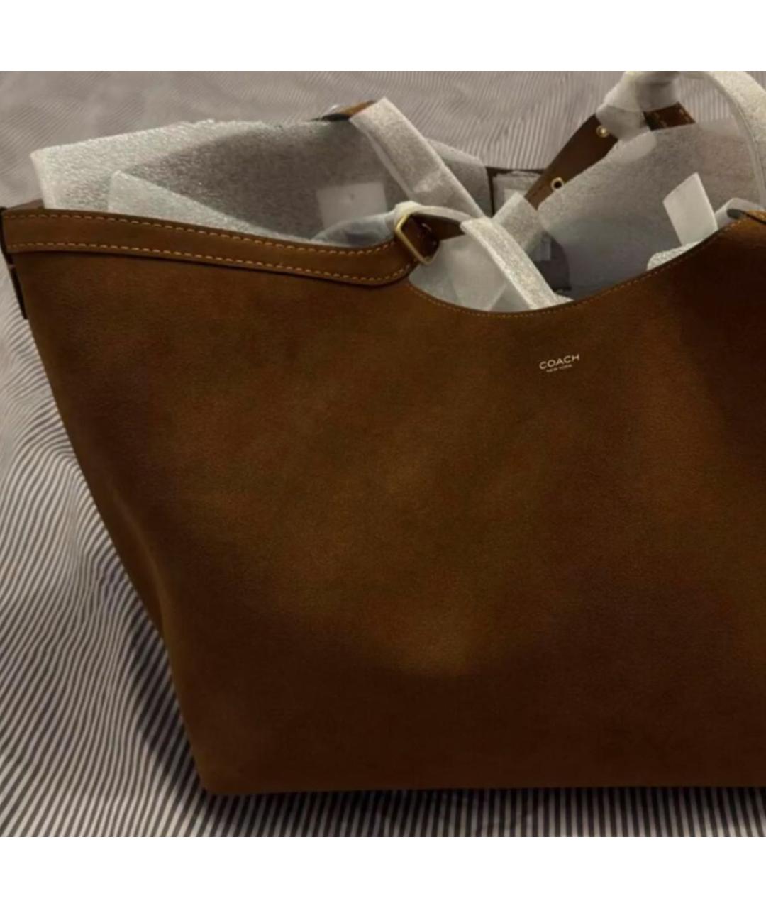 COACH Коричневая замшевая сумка тоут, фото 6