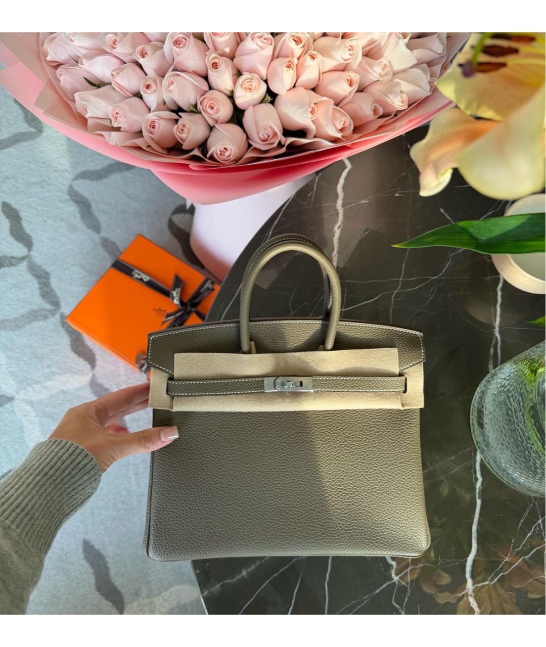 HERMES Серая кожаная сумка с короткими ручками, фото 2
