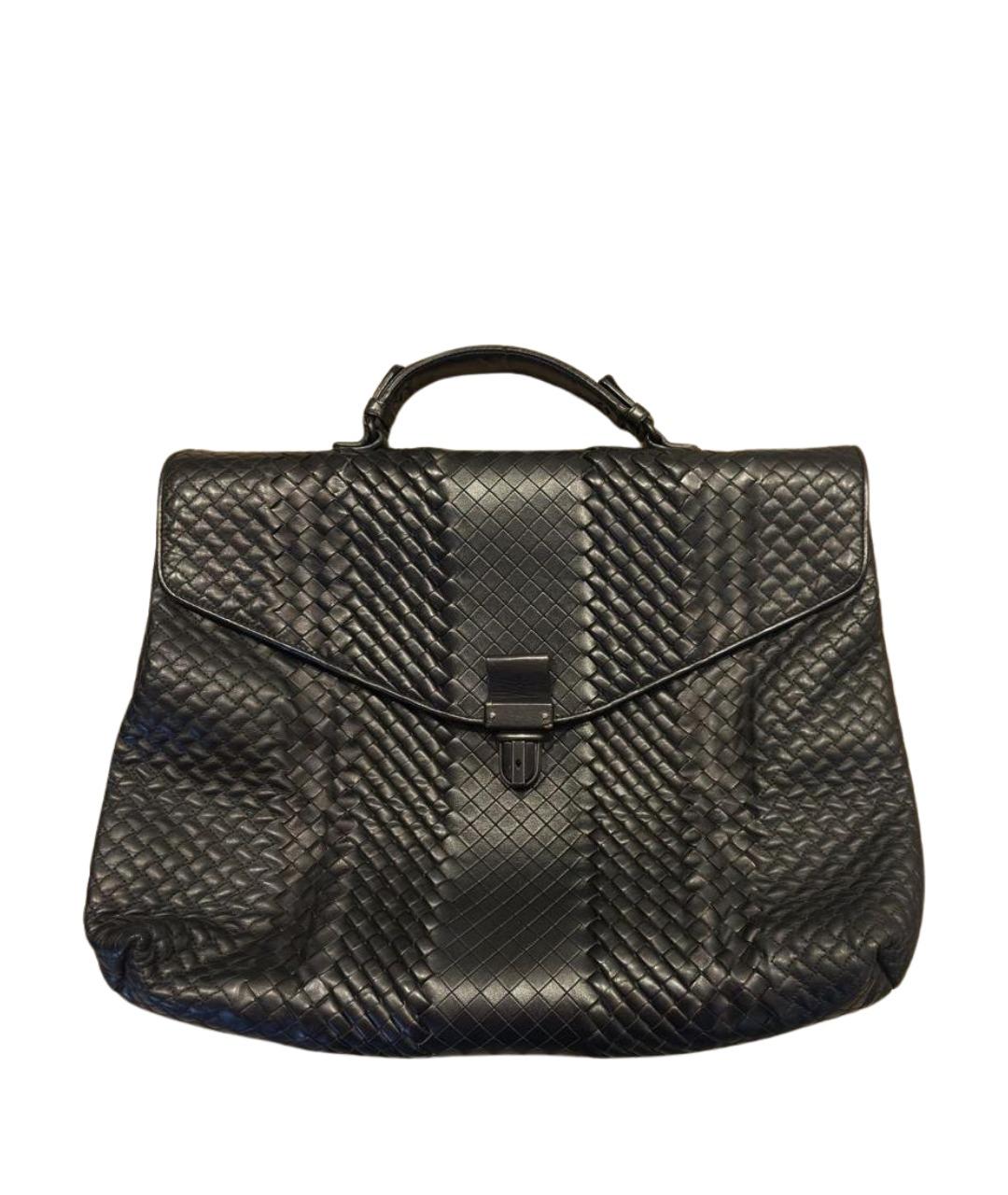 BOTTEGA VENETA Черный кожаный портфель, фото 1