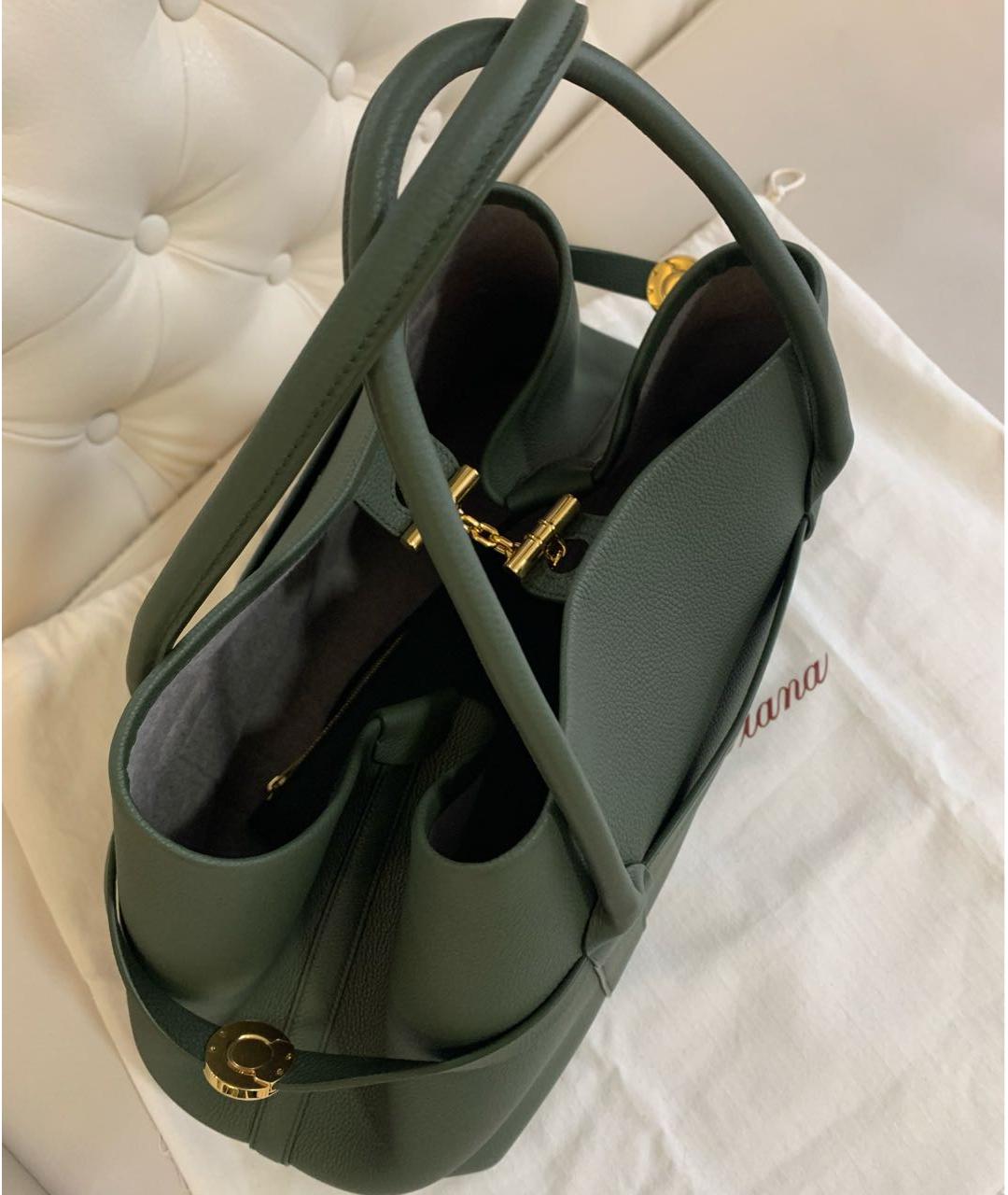 LORO PIANA Зеленая кожаная сумка тоут, фото 2