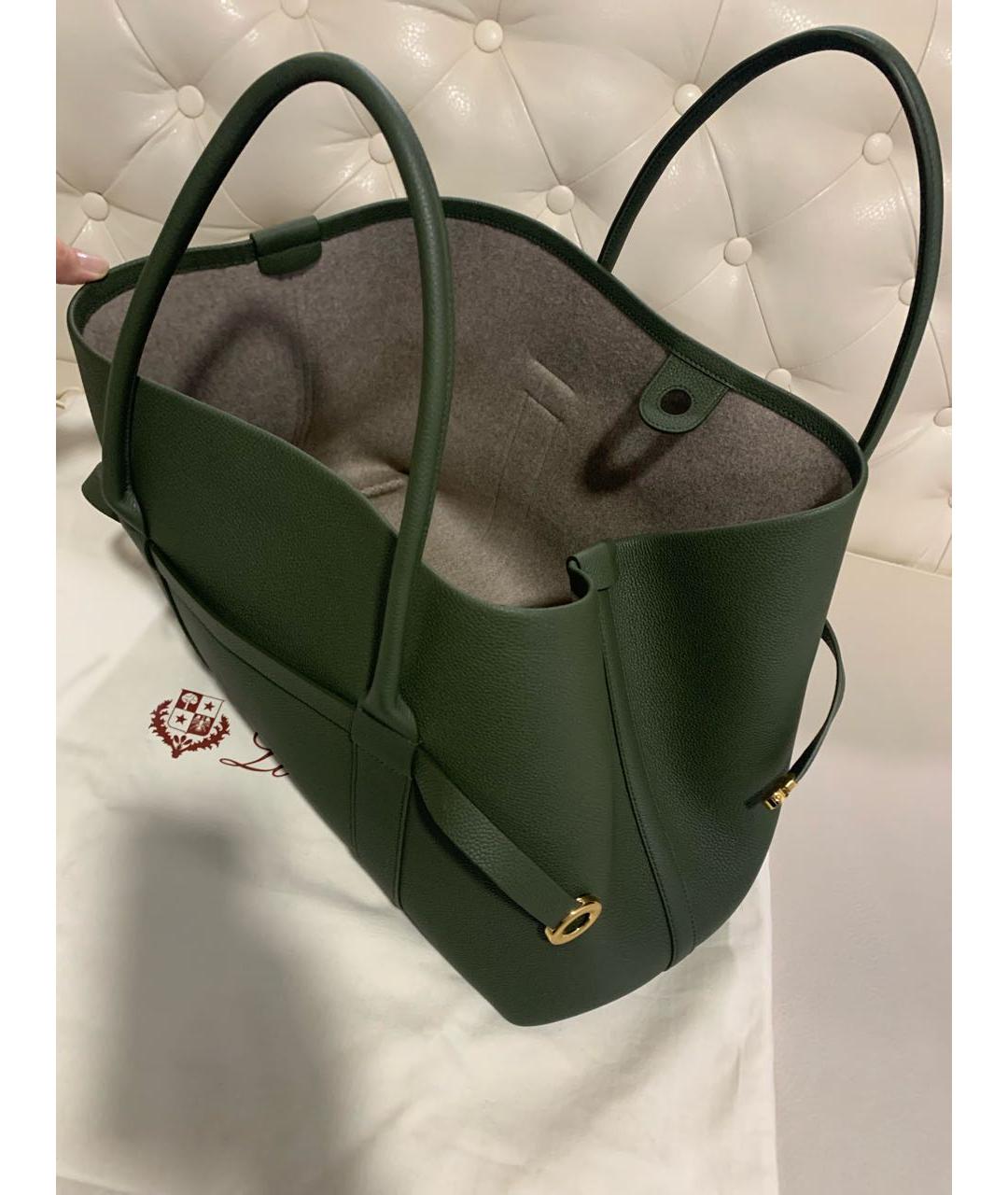 LORO PIANA Зеленая кожаная сумка тоут, фото 3