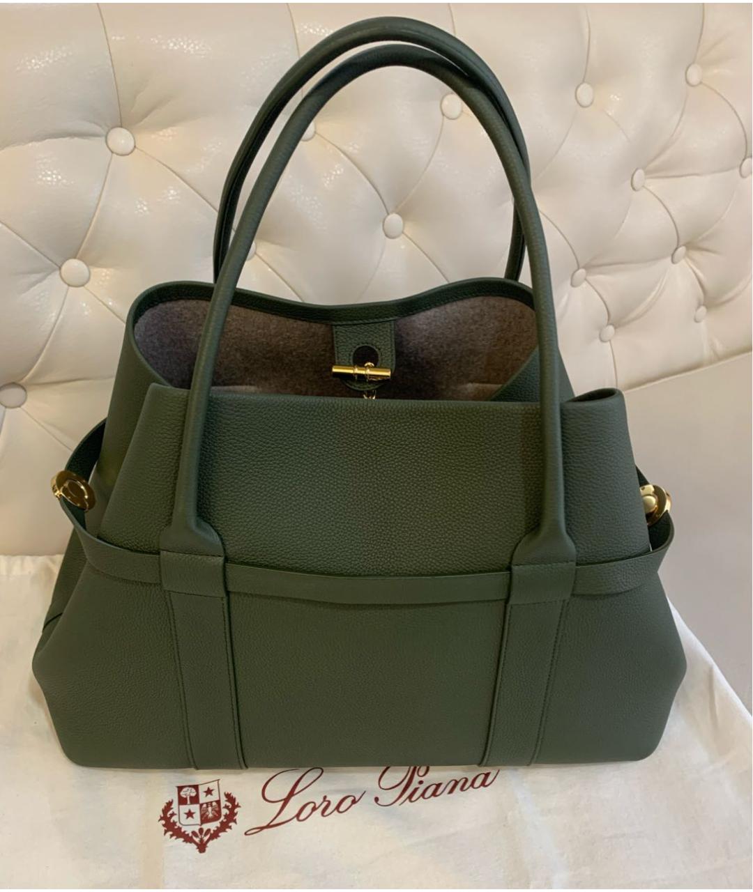 LORO PIANA Зеленая кожаная сумка тоут, фото 5