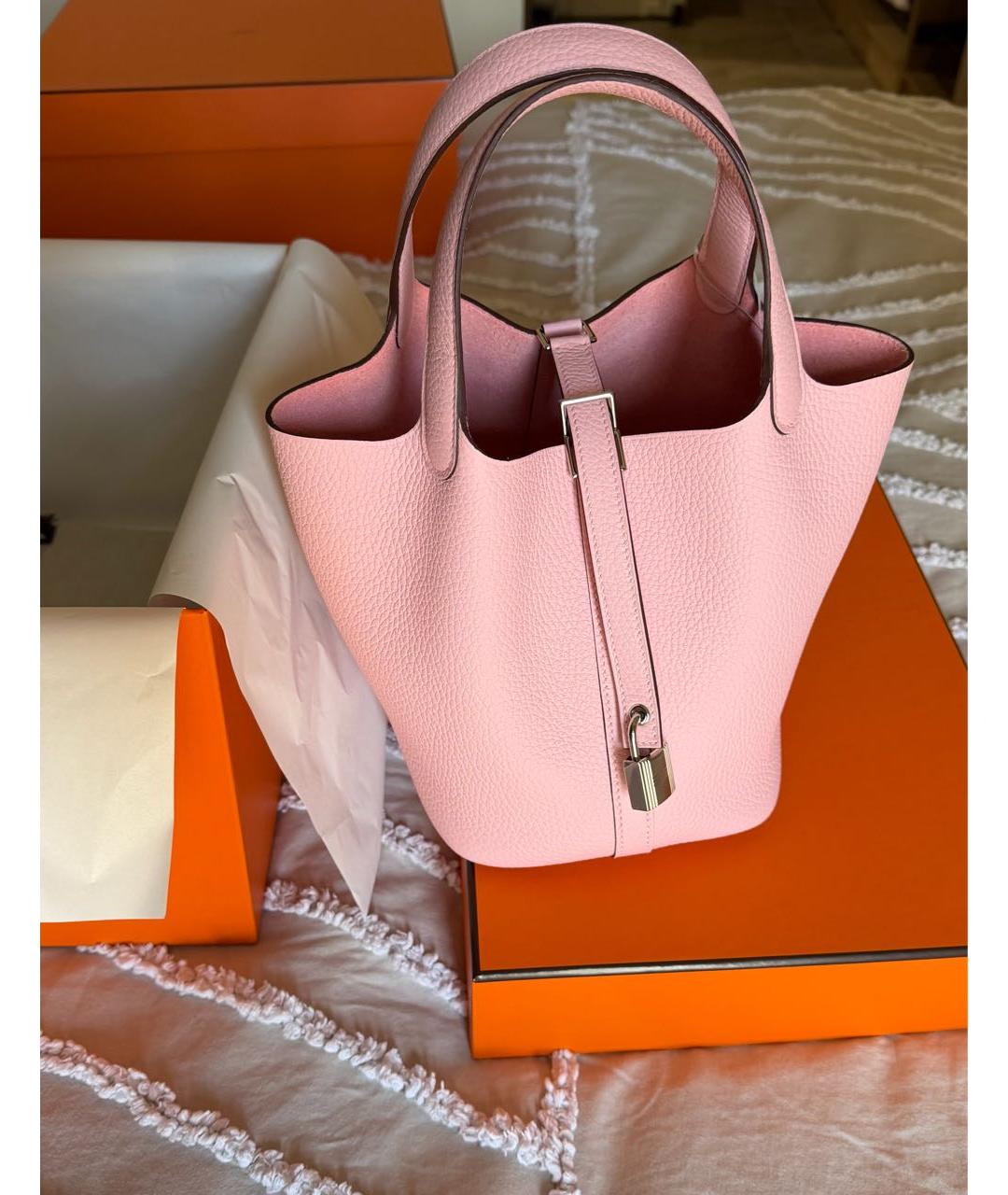 HERMES Розовая кожаная сумка с короткими ручками, фото 3