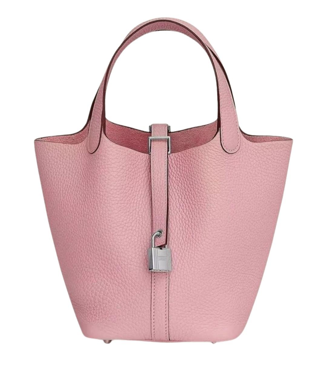 HERMES Розовая кожаная сумка с короткими ручками, фото 1
