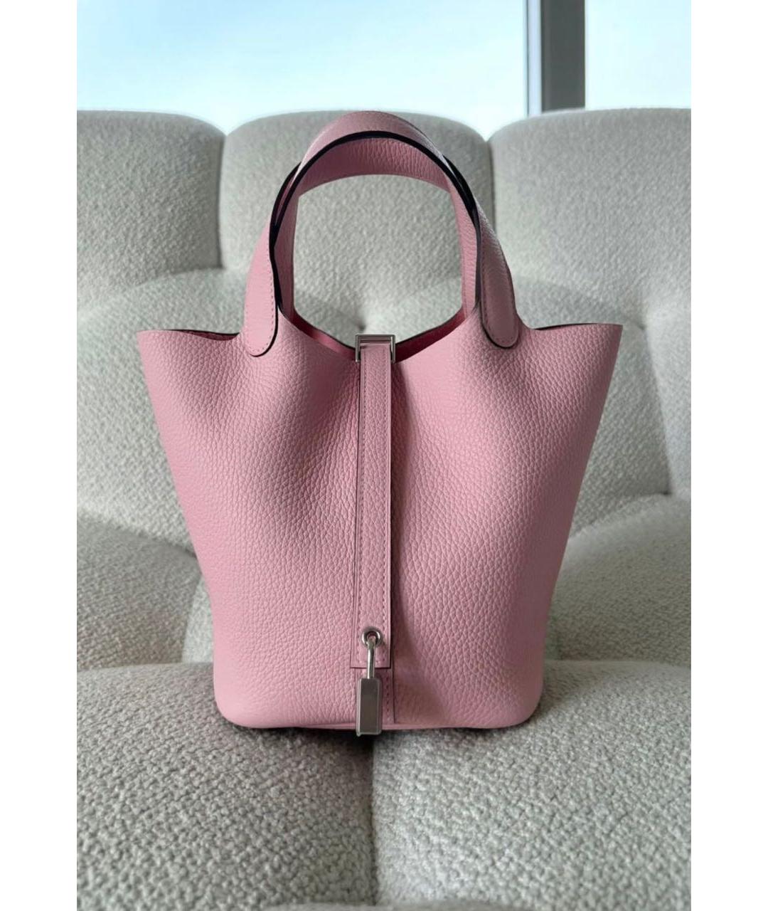 HERMES Розовая кожаная сумка с короткими ручками, фото 2
