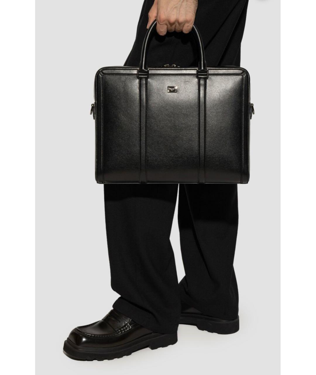 DOLCE&GABBANA Черный кожаный портфель, фото 4