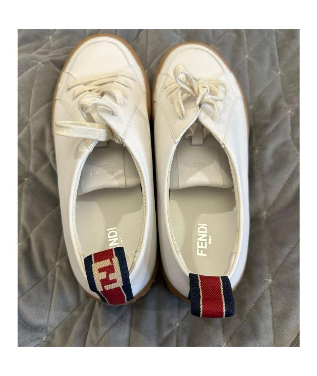 FENDI Белые кожаные низкие кроссовки / кеды, фото 3