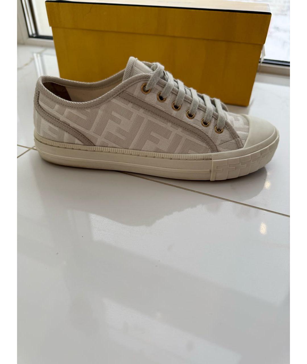 FENDI Бежевые текстильные кеды, фото 5