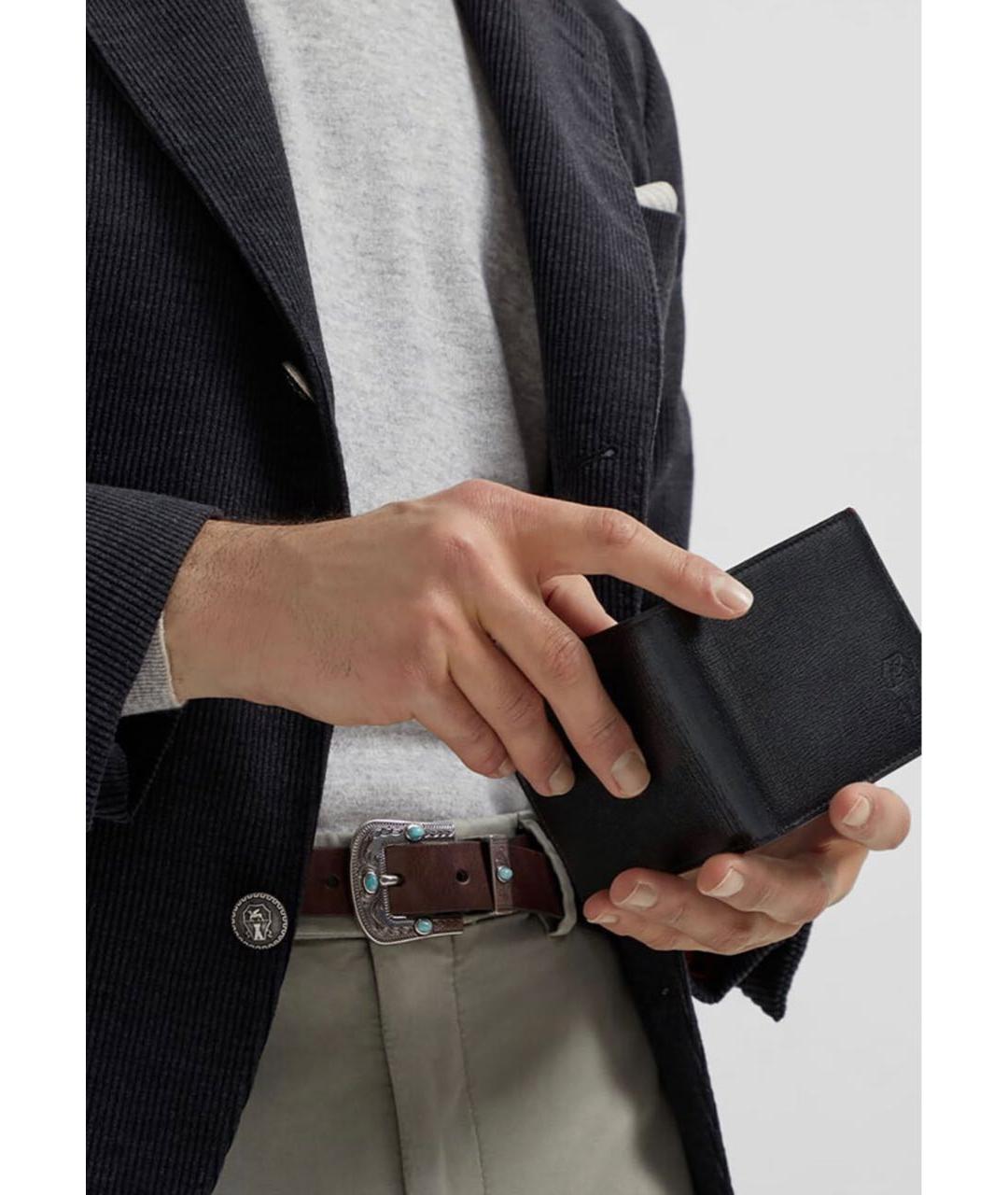 BRUNELLO CUCINELLI Черный кожаный кошелек, фото 6