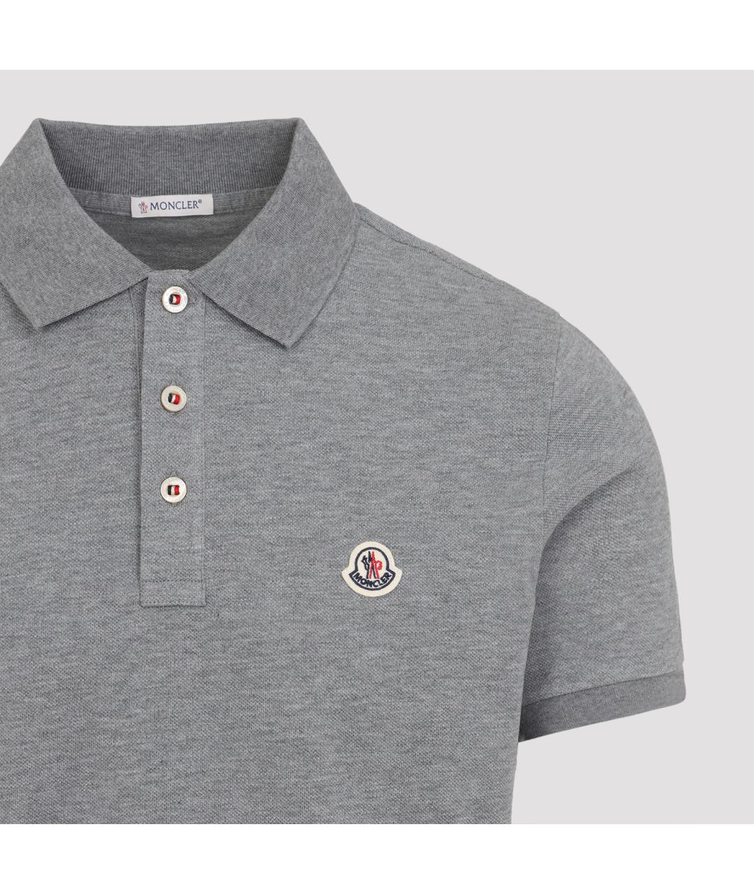 MONCLER Серое хлопковое поло с коротким рукавом, фото 3