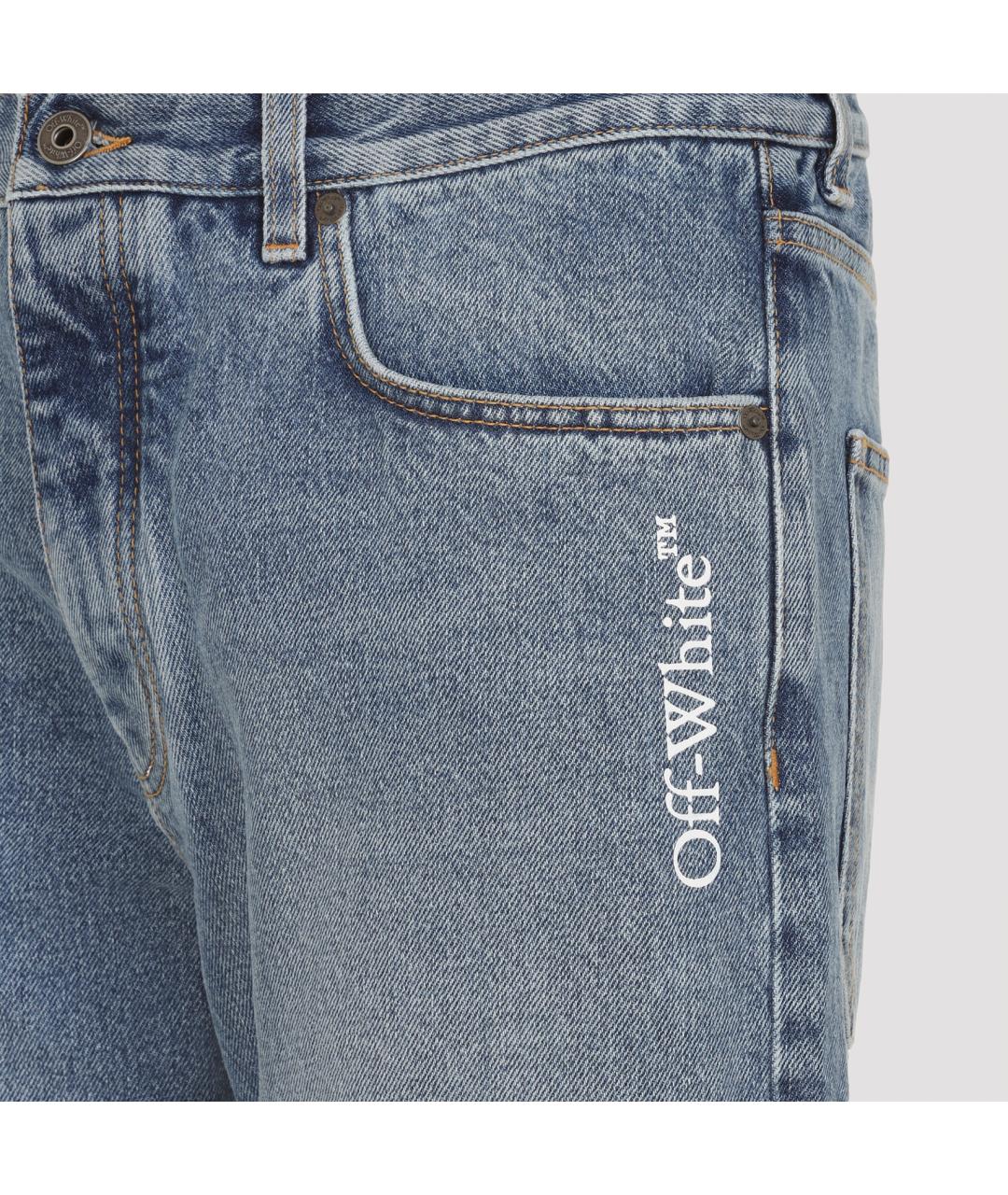 OFF-WHITE Синие хлопковые прямые джинсы, фото 4